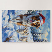 Australian Shepherd Herding Snowballs with Santa Puzzle (Horizontal)