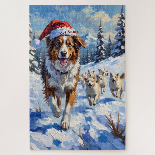 Australian Shepherd Herding Snowballs with Santa Puzzle (Vertikal)