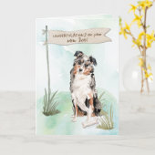 Australian Shepherd Herzlichen Glückwunsch zu New  Karte (Gelbe Blume)