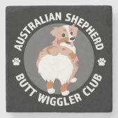 Australian Shepherd Hintern Wigglers Club - Red Me Steinuntersetzer (Vorderseite)
