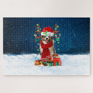 Australian Shepherd Hund mit Weihnachtsgeschenken Puzzle