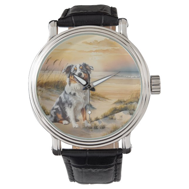Australian Shepherd in a Beach Cove Armbanduhr (Vorderseite)
