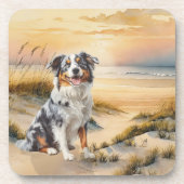 Australian Shepherd in einer Bucht am Strand Getränkeuntersetzer (Vorderseite)