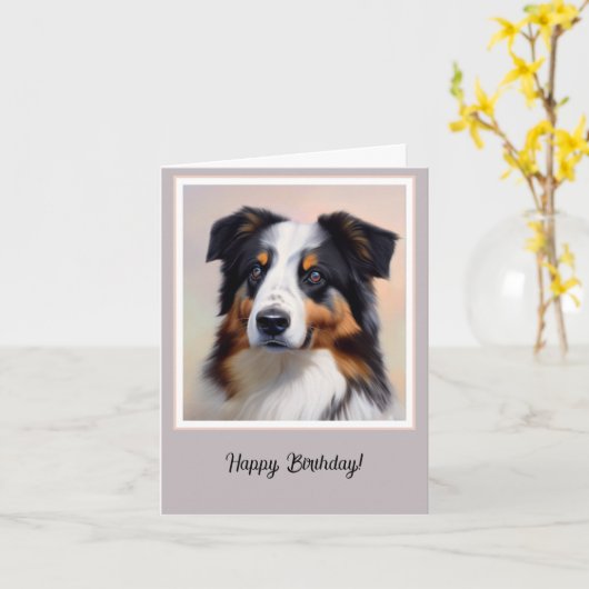 Australian Shepherd Kopf -  Karte (Gelbe Blume)