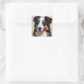 Australian Shepherd Kopf -  Quadratischer Aufkleber (Tasche)