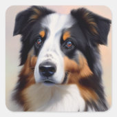 Australian Shepherd Kopf -  Quadratischer Aufkleber (Vorderseite)