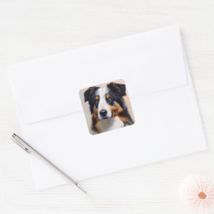 Australian Shepherd Kopf -  Quadratischer Aufkleber