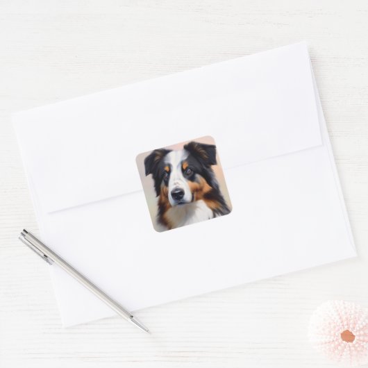 Australian Shepherd Kopf -  Quadratischer Aufkleber (Umschlag)