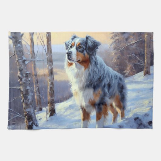 Australian Shepherd Let It Snow Christmas Geschirrtuch (Horizontal)