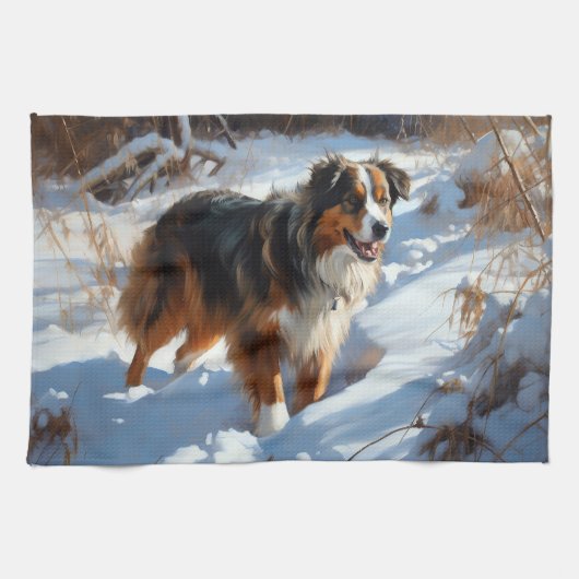 Australian Shepherd Let It Snow Christmas Geschirrtuch (Horizontal)
