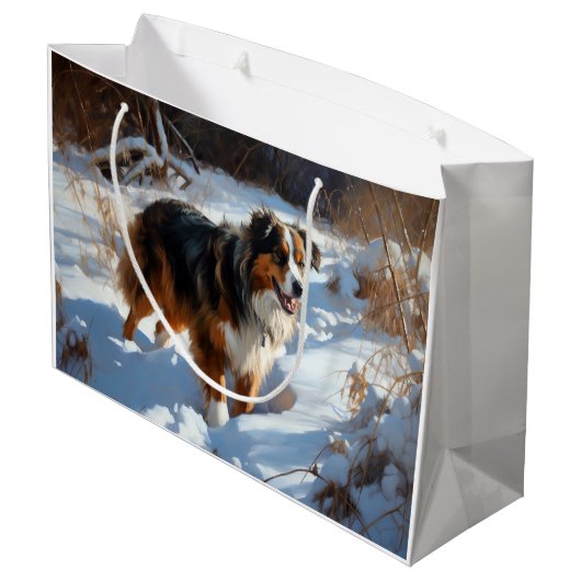Australian Shepherd Let It Snow Christmas Große Geschenktüte (Rückseite Schrägansicht)