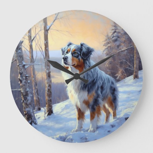 Australian Shepherd Let It Snow Christmas Große Wanduhr (Vorderseite)