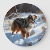 Australian Shepherd Let It Snow Christmas Große Wanduhr (Vorderseite)