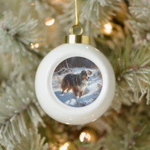 Australian Shepherd Let It Snow Christmas Keramik Kugel-Ornament
