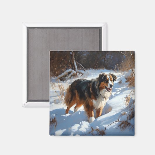 Australian Shepherd Let It Snow Christmas Magnet (Vorderseite/Rückseite)
