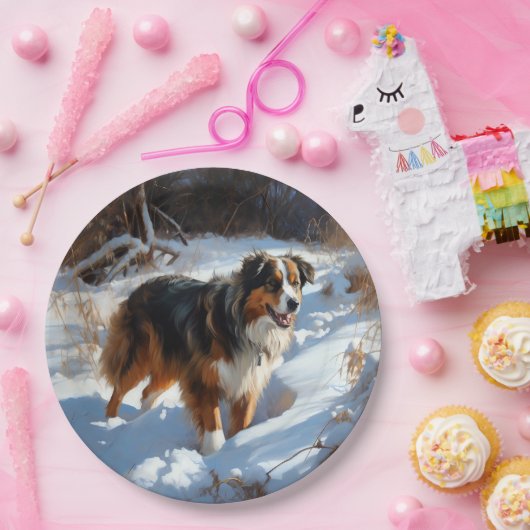 Australian Shepherd Let It Snow Christmas Pappteller (Party)