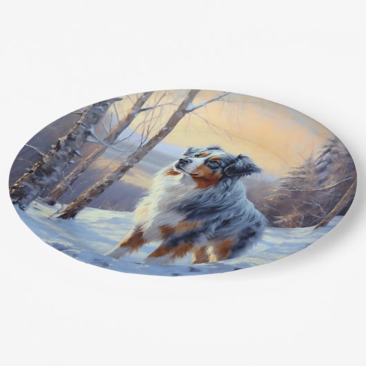 Australian Shepherd Let It Snow Christmas Pappteller (Schrägansicht)