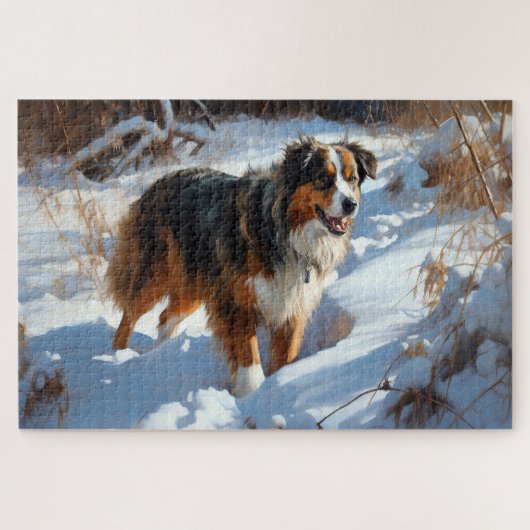 Australian Shepherd Let It Snow Christmas Puzzle (Horizontal)