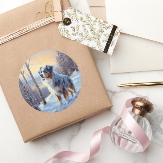 Australian Shepherd Let It Snow Christmas Runder Aufkleber (Schenken)