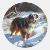 Australian Shepherd Let It Snow Christmas Runder Aufkleber (Vorderseite)