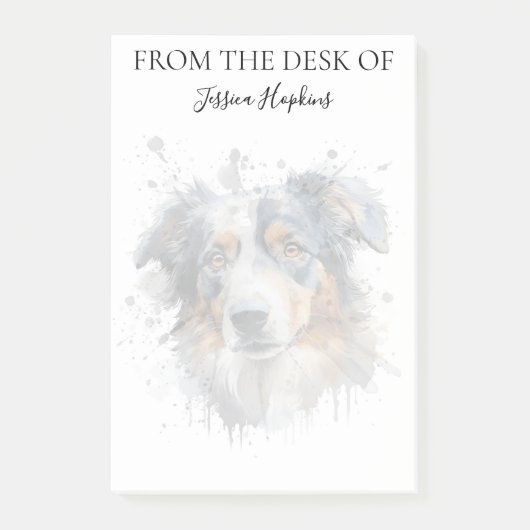 Australian Shepherd Liebhaber monogrammierter Hund Post-it Klebezettel (Vorderseite)