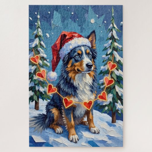Australian Shepherd Low-Poly Christmas Garland Hat Puzzle (Vertikal)