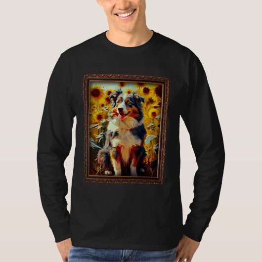 Australian Shepherd Malerei Sonnenblume Mutter T-Shirt (Vorderseite)