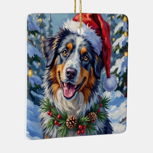 Australian Shepherd Merle Winter Christmas Art Keramikornament (Rechts)