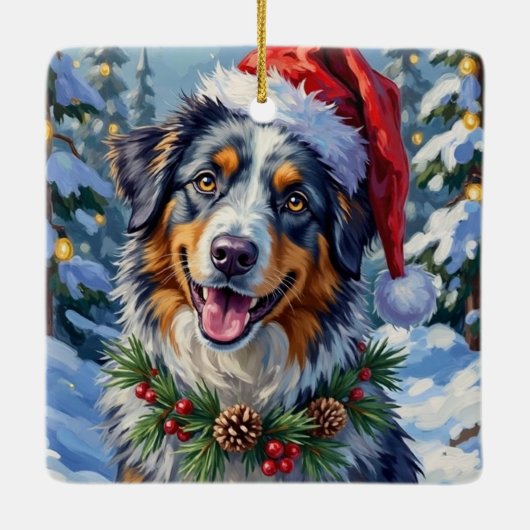 Australian Shepherd Merle Winter Christmas Art Keramikornament (Rückseite)