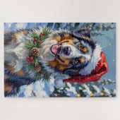 Australian Shepherd Merle Winter Christmas Art Puzzle (Horizontal)