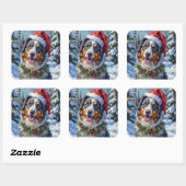 Australian Shepherd Merle Winter Christmas Art Quadratischer Aufkleber (Blatt)