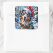 Australian Shepherd Merle Winter Christmas Art Quadratischer Aufkleber (Tasche)