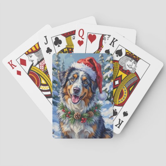 Australian Shepherd Merle Winter Christmas Art Spielkarten (Rückseite)