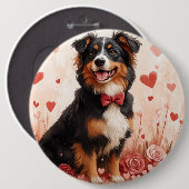 Australian Shepherd mit Rosen - Valentinstag Button (Vorne & Hinten)