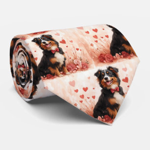 Australian Shepherd mit Rosen - Valentinstag  Krawatte
