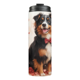 Australian Shepherd mit Rosen - Valentinstag  Thermosbecher