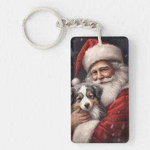 Australian Shepherd mit Weihnachtsmann Weihnachten Schlüsselanhänger