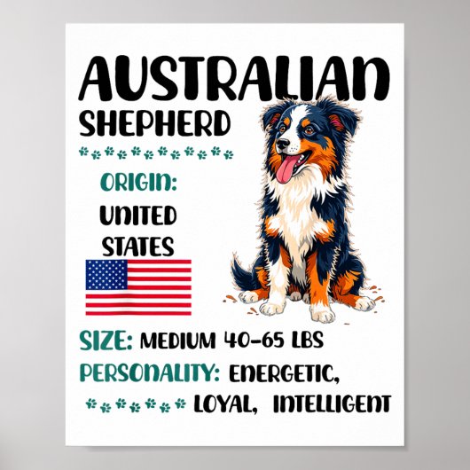 Australian Shepherd Origin Funny Aussie Dog Lover Poster (Vorne)