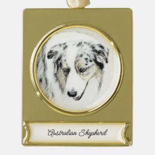Australian Shepherd Painting - Original Dog Art Banner-Ornament Gold