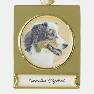Australian Shepherd Painting - Original Dog Art Banner-Ornament Gold