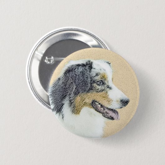 Australian Shepherd Painting - Original Dog Art Button (Vorne & Hinten)