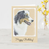 Australian Shepherd Painting - Original Dog Art Karte (Gelbe Blume)