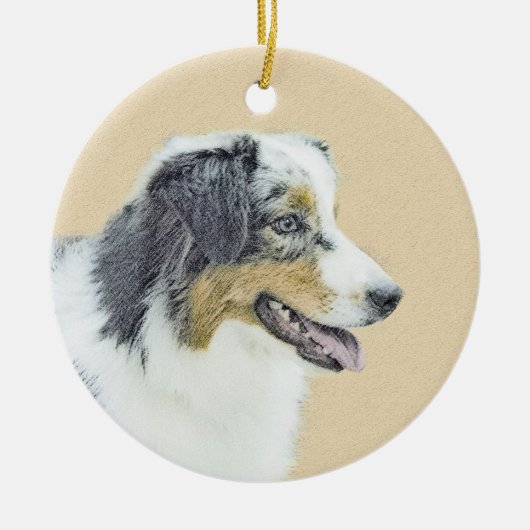 Australian Shepherd Painting - Original Dog Art Keramik Ornament (Vorne)
