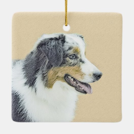 Australian Shepherd Painting - Original Dog Art Keramikornament (Rückseite)