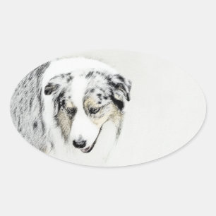 Australian Shepherd Painting - Original Dog Art Ovaler Aufkleber