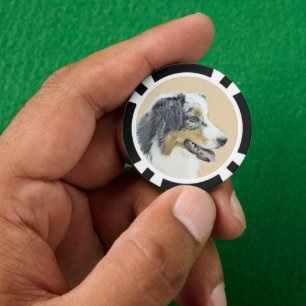 Australian Shepherd Painting - Original Dog Art Pokerchips