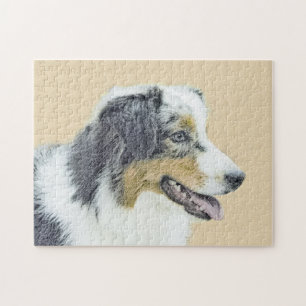 Australian Shepherd Painting - Original Dog Art Puzzle