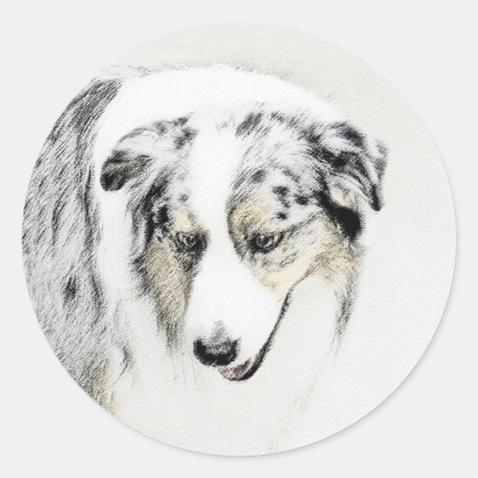 Australian Shepherd Painting - Original Dog Art Runder Aufkleber (Vorderseite)