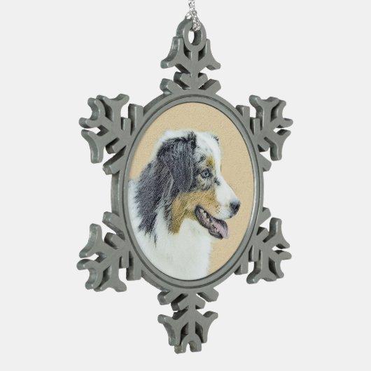 Australian Shepherd Painting - Original Dog Art Schneeflocken Zinn-Ornament (Links)