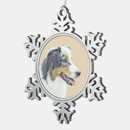 Australian Shepherd Painting - Original Dog Art Schneeflocken Zinn-Ornament (Rechts)